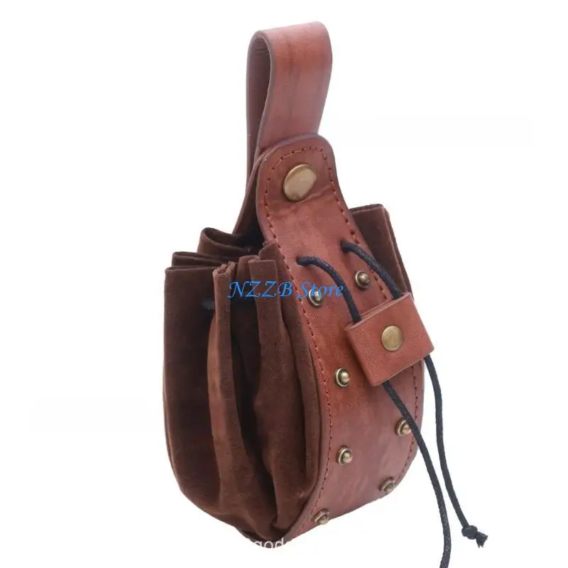 

T21F Medieval Leather Waist Pack for Women Men, Leather Rivet Waist Pouches Medieval Waist Coin Bag for Cosplay Party