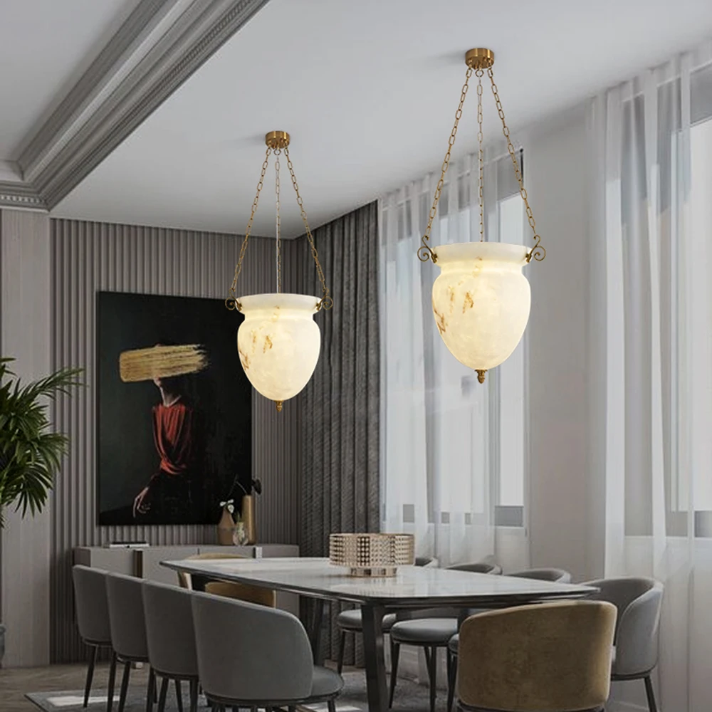 White Artistic Marble Chandelier For Dining Room Kitchen Table Nordic Modern Alabaster Pendant Light Creative Led Ceiling Lamp