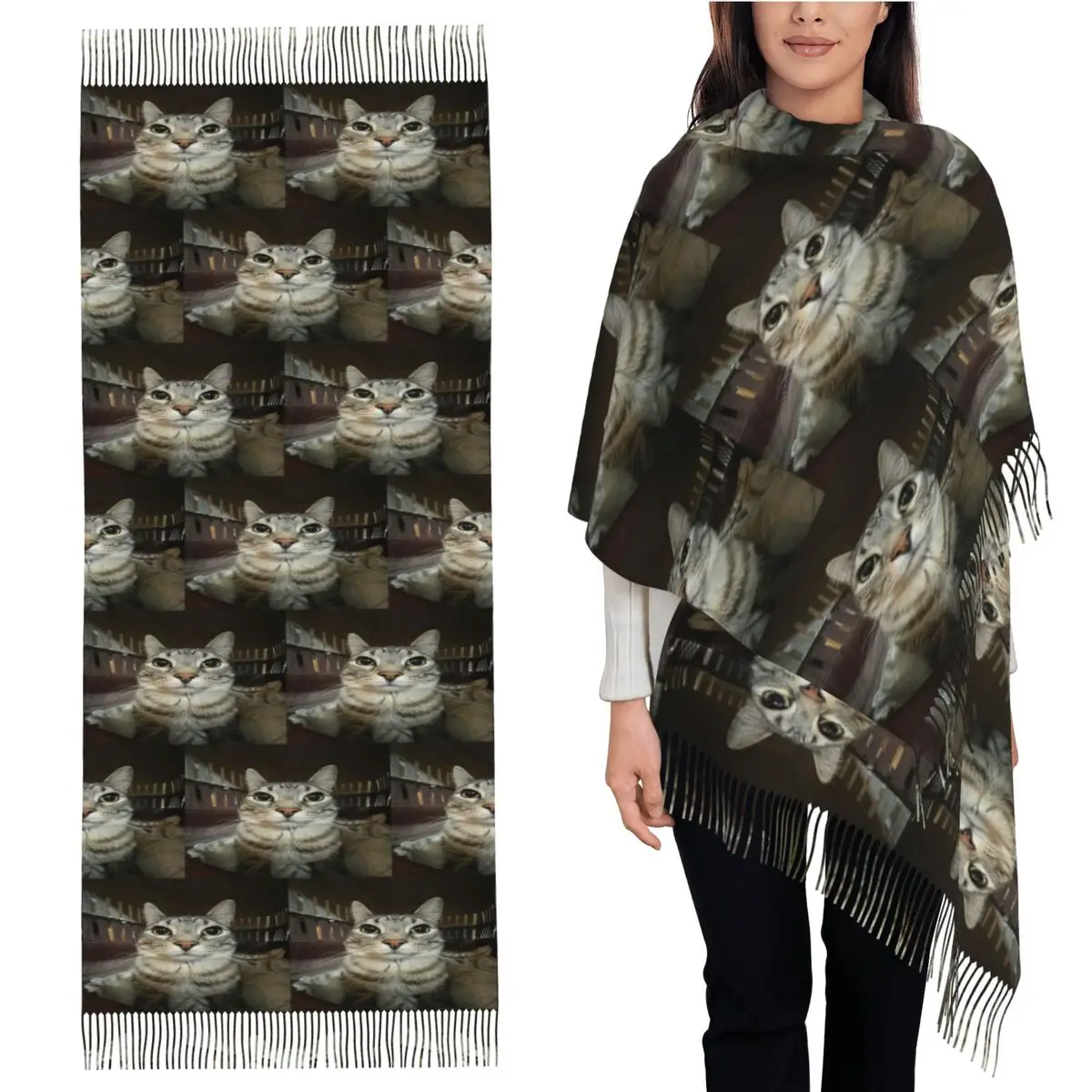 

Cat Looking Direct At You Шарф Шарфы с кисточками для женщин Мягкие теплые шали и накидки Длинная осенне-зимняя шаль