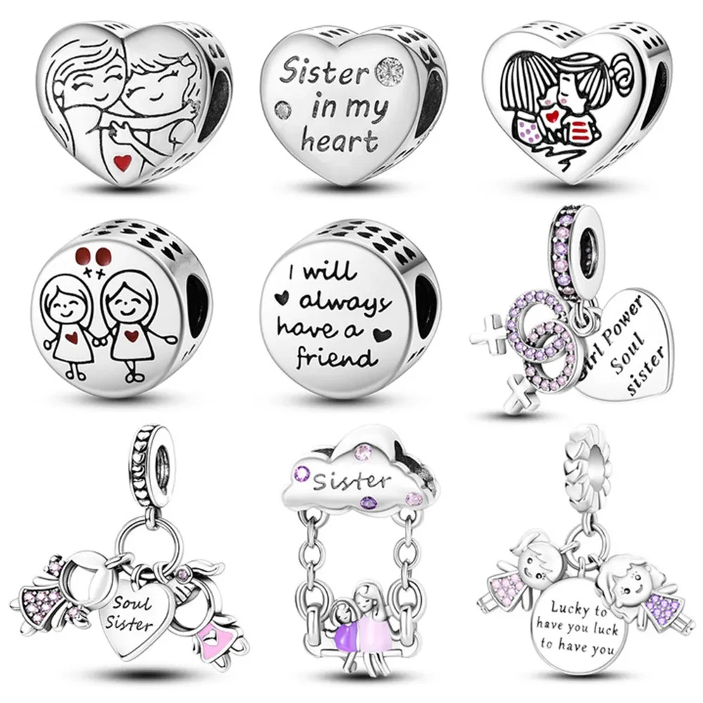 Silver Plated Sister In My Heart Friend Friendship Bead Charm Fit Bangle Bracelet Beads Color Women Jewelry Making Love Gift