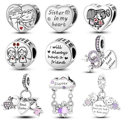 Silver Plated Sister In My Heart Friend Friendship Bead Charm Fit Bangle Bracelet Beads Color Women Jewelry Making Love Gift