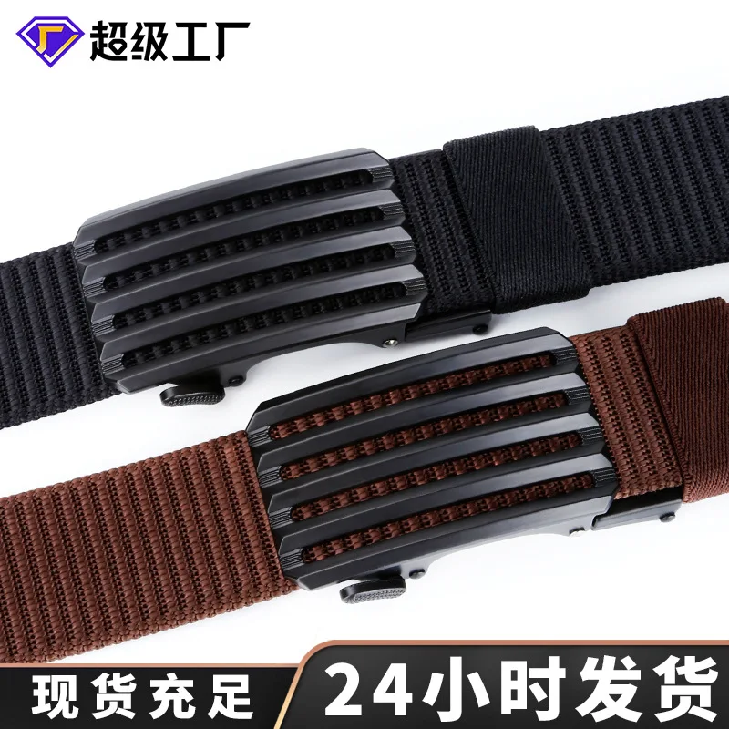 Canvas belt, fashionable and casual alloy men's belt, nylon non porous automatic adjustment business belt