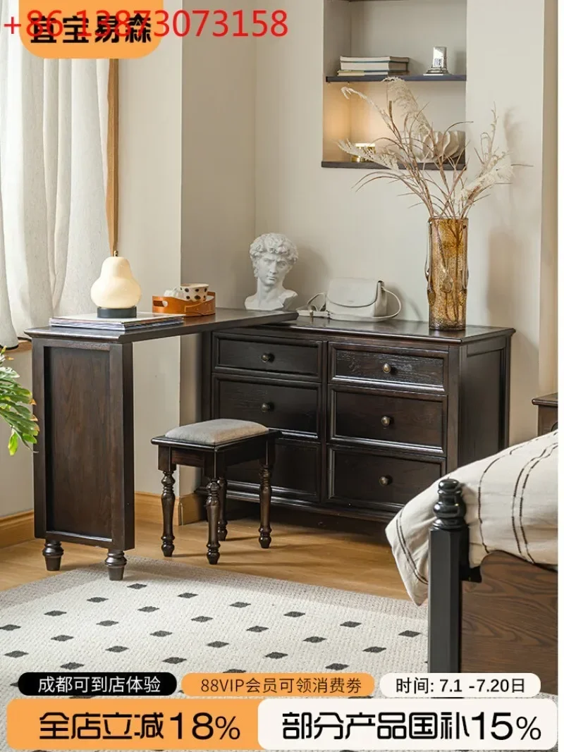 American retro all-in-one retractable bedroom, L-shaped corner dresser at the end of the bed