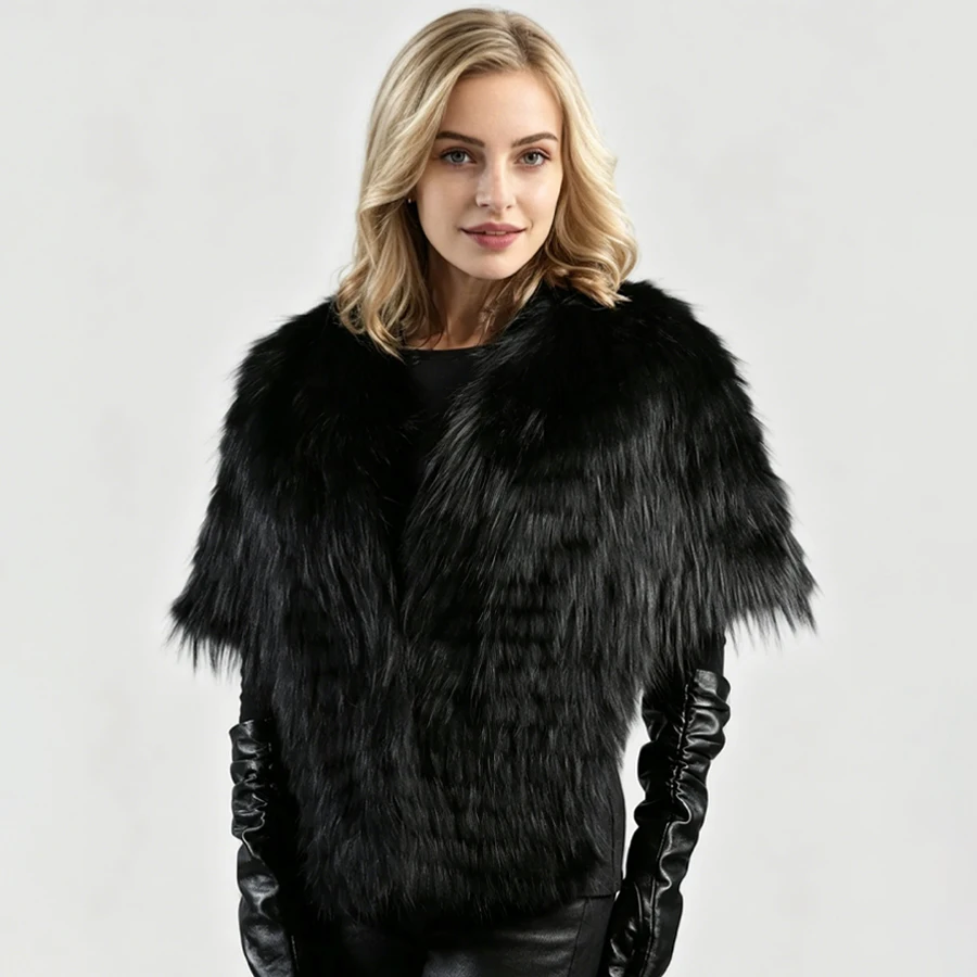 

Natural Silver Fox Fur Stole With Collar Real Fur Vest Women Winter Warm Fur Cape Wedding Fashion Genuine Fox Fur Shawl