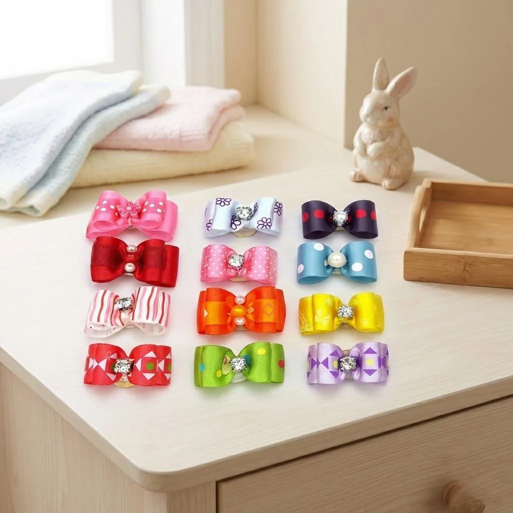 Cute Puppy Dog Hair Bows 10PCS Random Color Rubber Band Headwear Accessories for Small Dogs Pet Gift Hair Clips