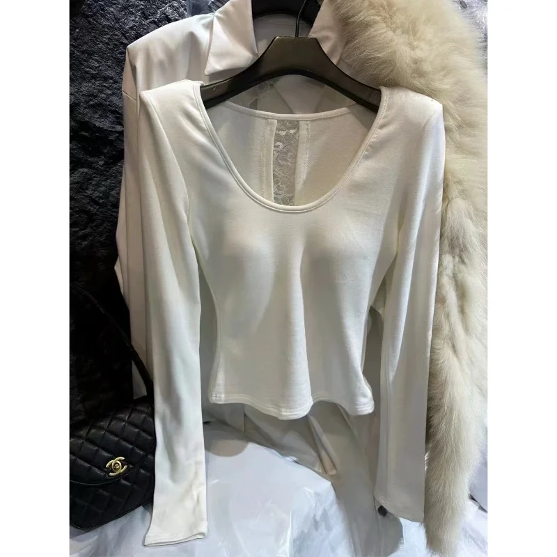 

Женская футболка Pure Desire Ba Lace Hollow Long Sve Ins Spicy Slim Fit Base Layer Top Модная женская мода