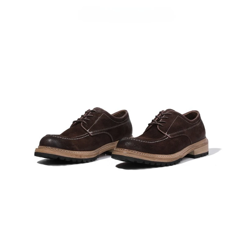 

British Style Cow Suede Workwear Shoes Men's Retro Genuine Leather Thick Soled Casual Comfortable Formal Derby Shoes Male