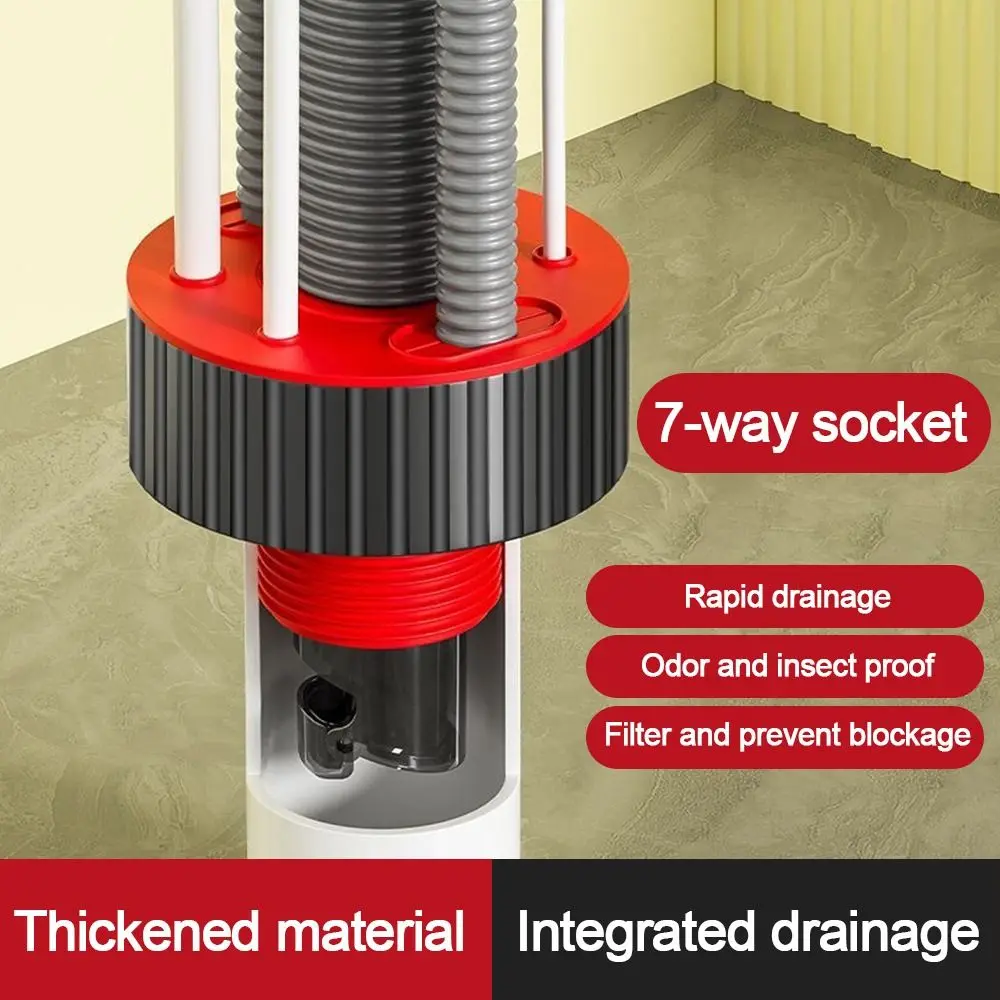 Anti Odor Sink Drain Pipe Adapter 7 in 1 Sealing Ring Kitchen Basin Sewer Branch Multifunctional Dishwasher Water Pipe Connector