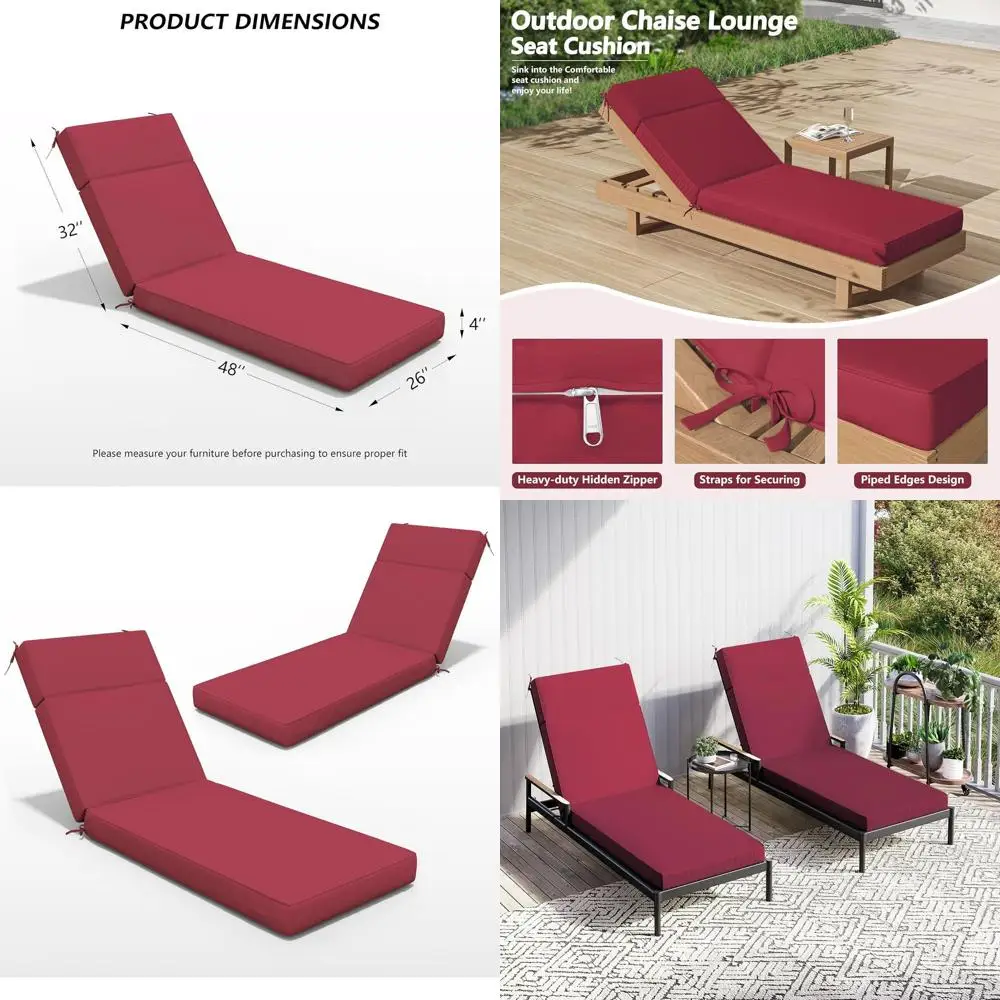 

2Pcs Outdoor Chaise Lounge Cushion 80" L X 26" W X 4" D, High-Density Foam Outdoor Chaise Cushion Water Repellent and Fade Resis