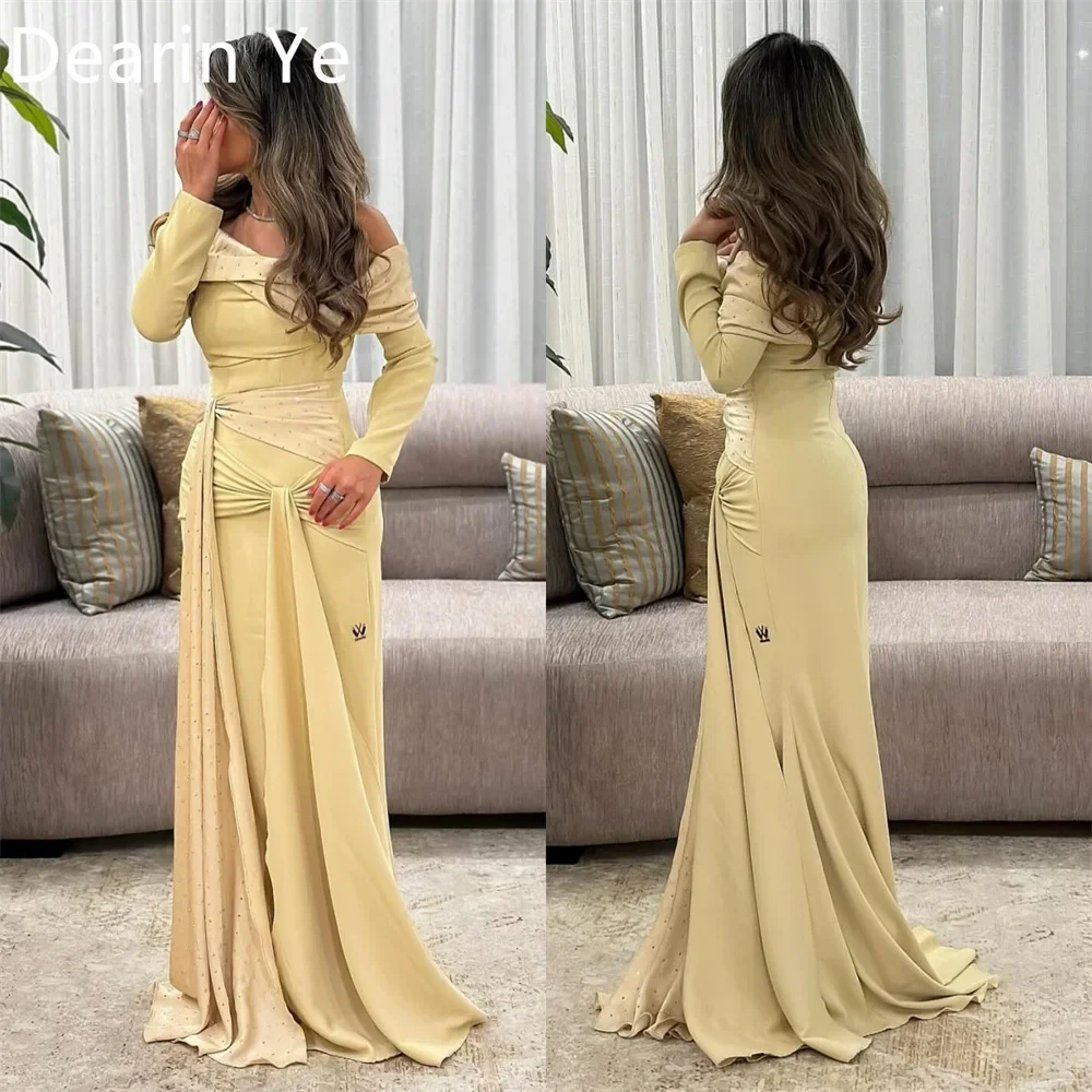 Customized Saudi Arabia Dearin Off-the-shoulder Column Floor Length Skirts Ribbon Bespoke Occasion Dresses Prom Dress Formal Eve