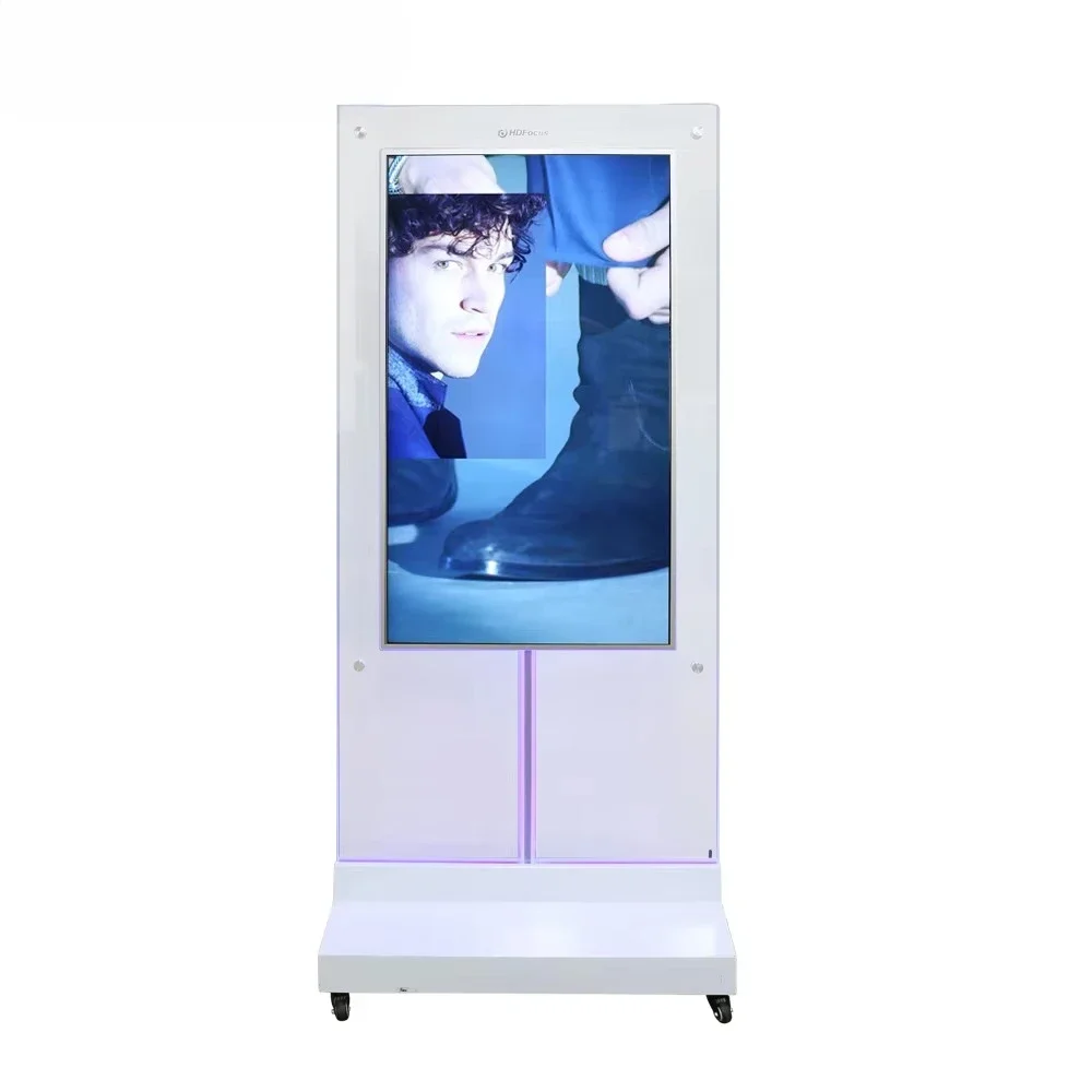 Popular Product Floor Standing 55 Inch Indoor 4K Double Sided Transparent Dual Screen Lcd Digital Signage Advertising Kiosk