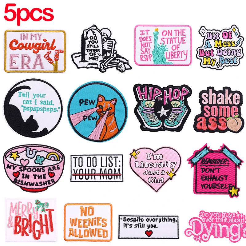 5 Stück Großhandel Cartoon-Patch, rosa Buchstaben, bestickte Aufnäher zum Aufbügeln für Kleidung, Jacken, Hüte, bestickte Abzeichen