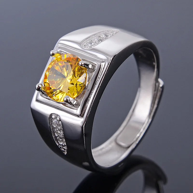 MeiBaPJ 7mm Natural Citrine Round Gemstone Fashion Ring /Empty Support for Men Real 925 Sterling Silver Fine Charm Jewelry