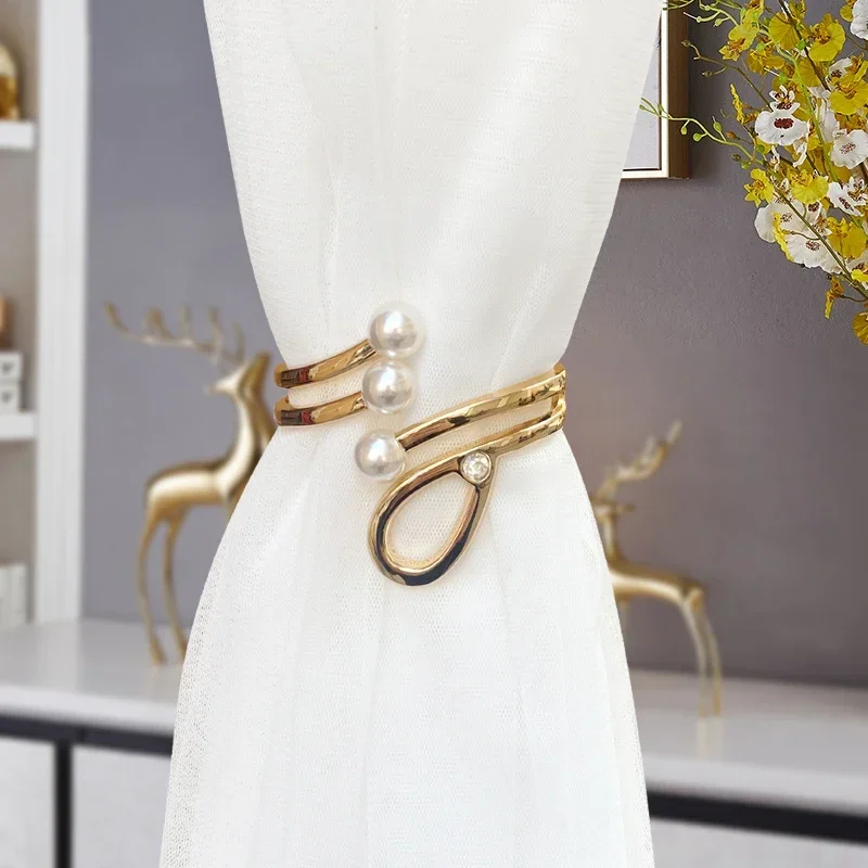 European light luxury curtain strap with metal inlaid diamond model room bedroom living room soft decorative curtain buckle