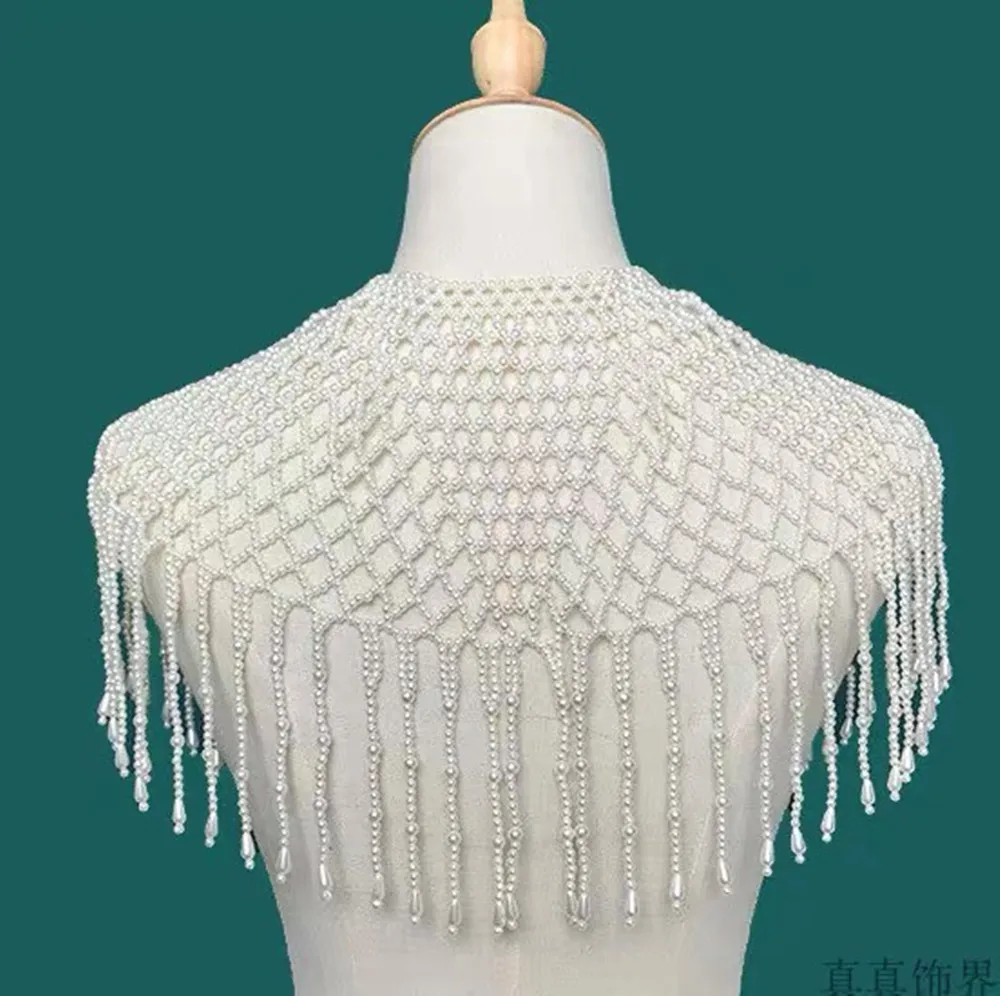 2025 새로운 연예인 스타일 무거운 수제 진주 럭셔리 중공 웨딩 드레스 술 목도리 목걸이 yj511