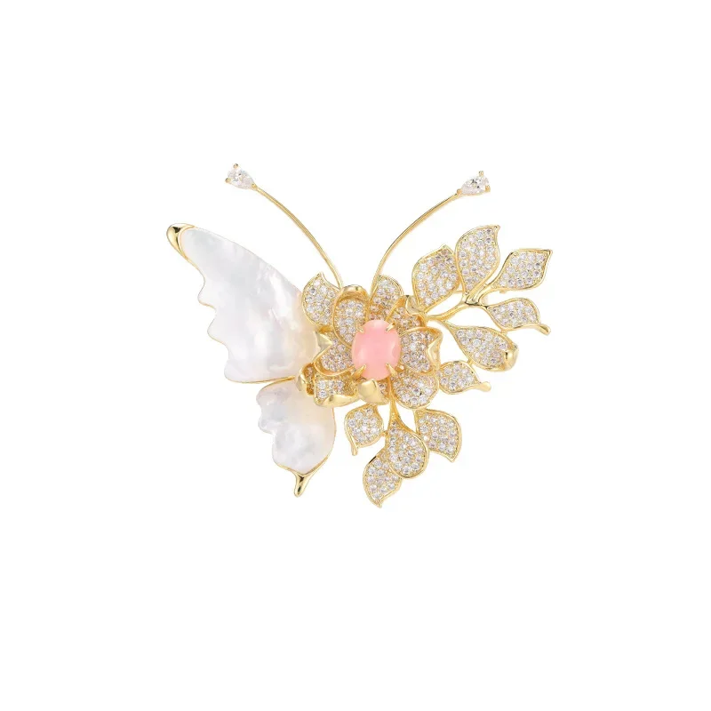Высококачественная брошь-бабочка из натуральной ракушки с универсальным дизайном, нишей и легким роскошным аксессуаром-брошкой для пальто.
