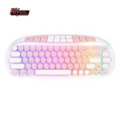 ROYAL KLUDGE RK 라운드 레트로 펑크 기계식 키보드, 2.4G 무선 블루투스 USB 68 키, RGB 핫 스왑 타자기 게이머 키보드