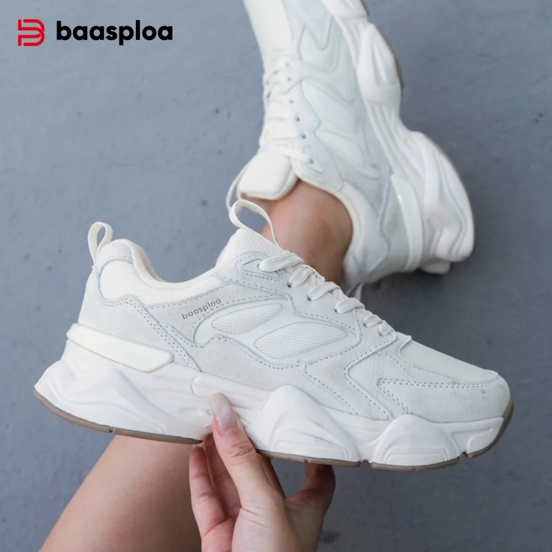 Baasploa Women Casual Sneakers Autumn Winter Leather Walking Shoes Female Comfort Soft Sport Shoes Height Increase Non-Slip