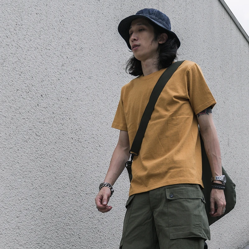 Non Stock American Retro Heavyweight Cotton Short Sleeve T-Shirt Loose Fit round Neck  Color Men's Casual Top