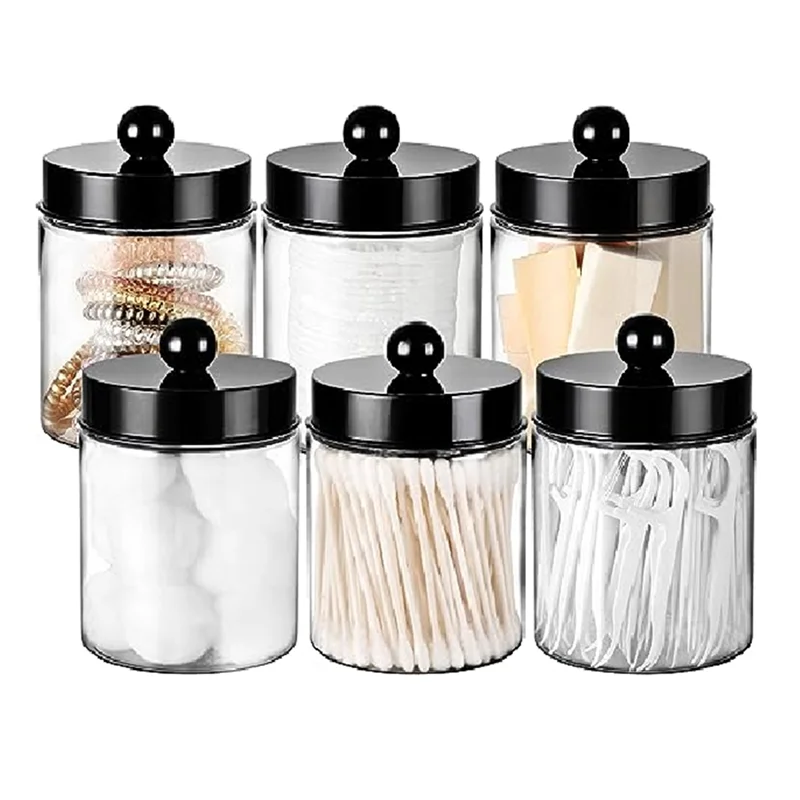 ABUL-6-Pack حاوية أعواد قطنية زجاجات زجاجية شفافة لمسحات القطن وإسفنجات المكياج