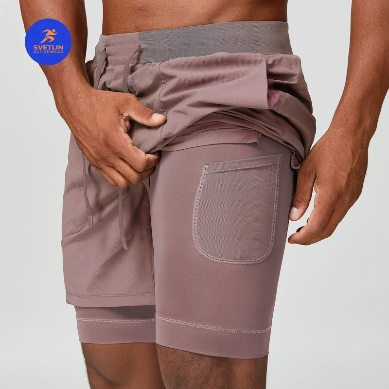 SVETLIN High Quality EU US Size Men Skin-friendly Breathable Quick Dry Double-layer Shorts American Style 4-inch Quarter Pants