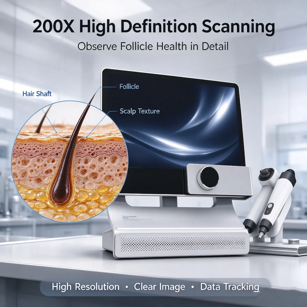 AI Scalp Analysis Machine Scalp and Skin 50x 200x Analyzer 4 Spectrum Follicle Detector Scalp Moisture Beauty Device
