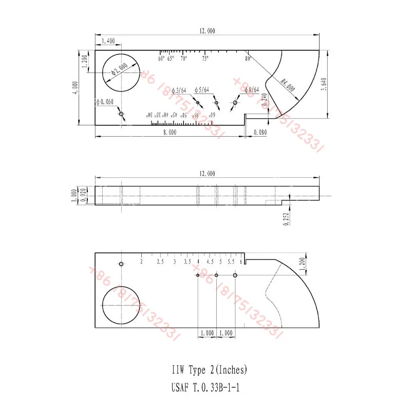 1018 Steel NDT Calibration Test Block IIW-Type 2 USAF T.0.33B-1-1 Ultrasonic Flaw Detector UT Calibration Specimen