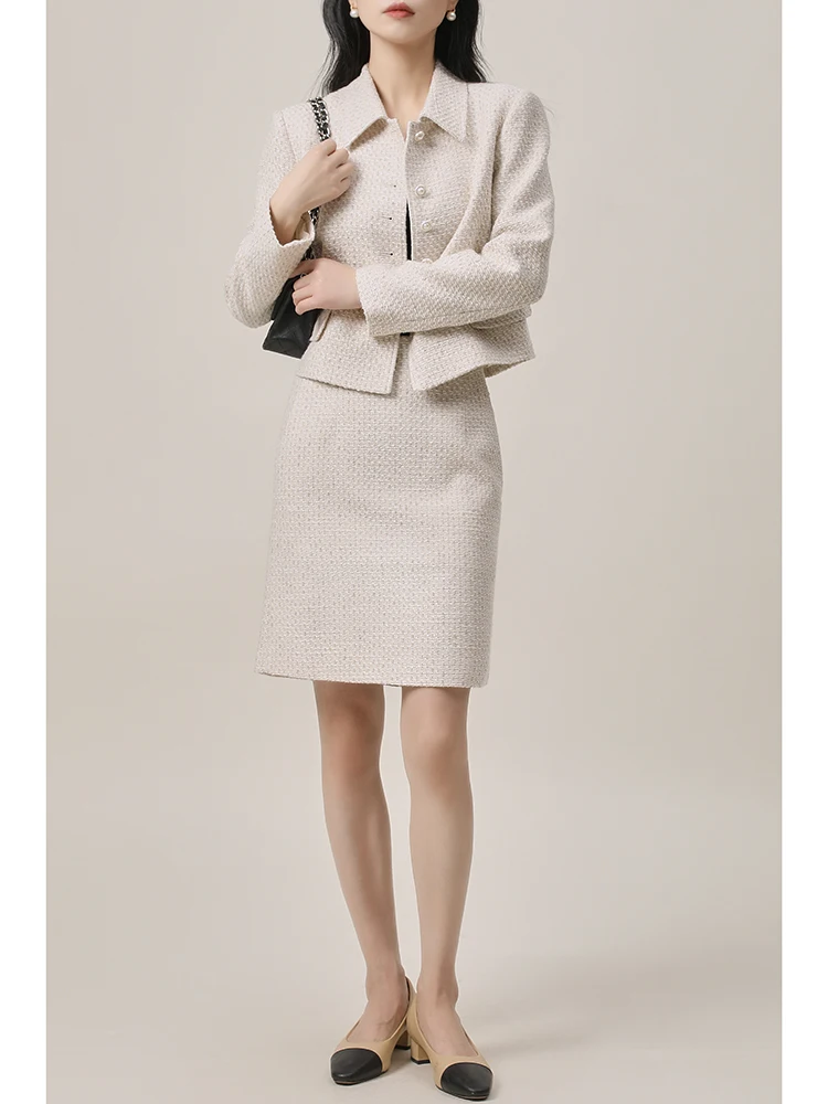 

Ele Small Fraance Sle Set MASJM Autumn Winter New Coarse Tweed ort Coat And f Skirt Premium Quali Women's Wear