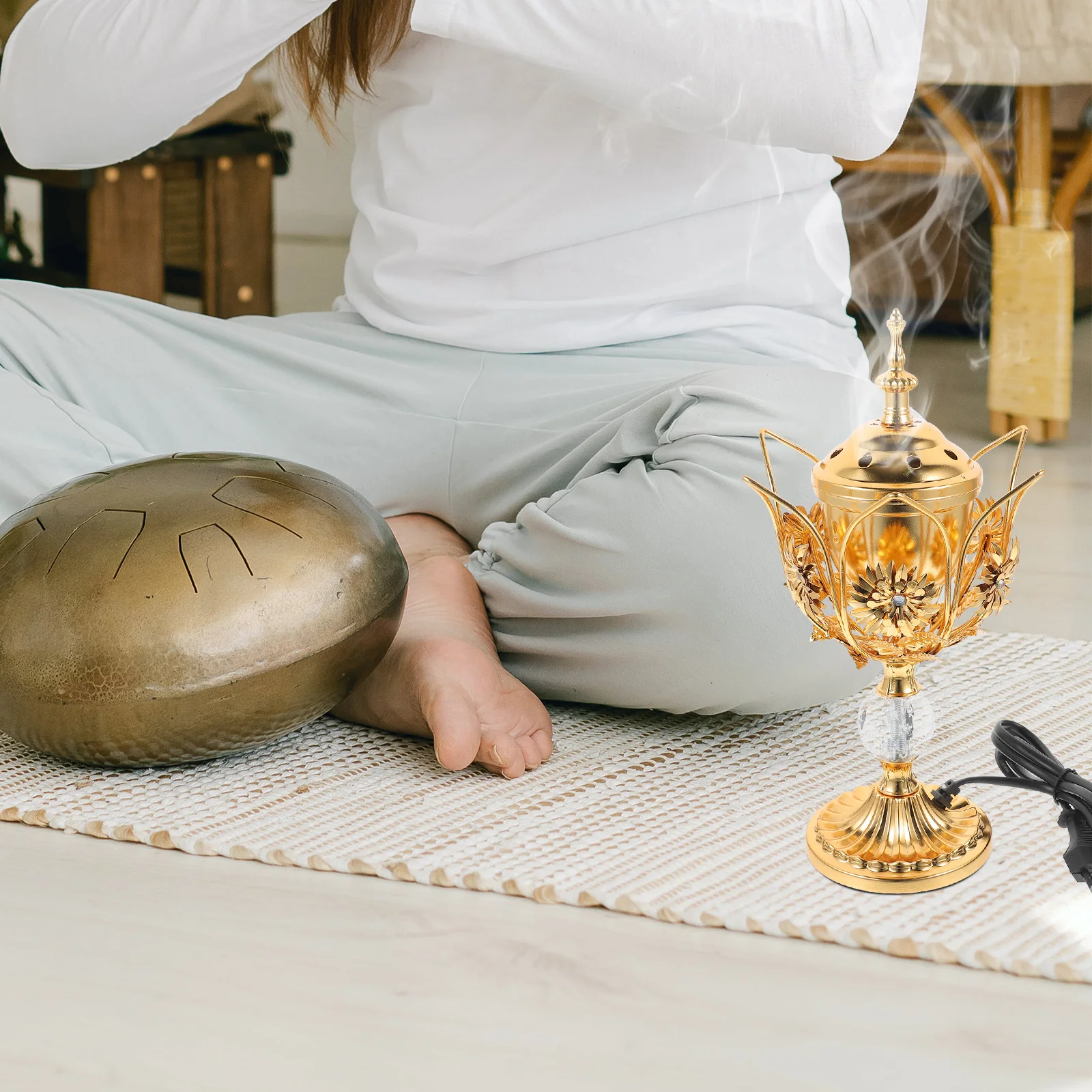 

Electric Incense Burner Iron Plug In Aroma Burner Vintage Metal Censer For Home Decor Relaxation Therapy Portable Table