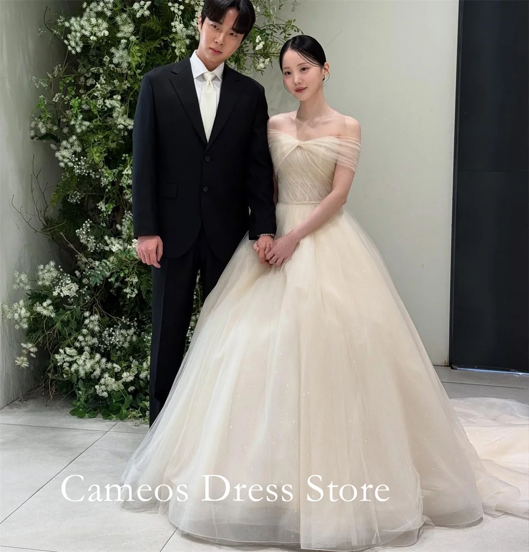 Off the Shoulder Wedding Dress Ligth Champagne Corset A-Line Photography Bridal Gown Floor Length Formal Wedding Dress For Women