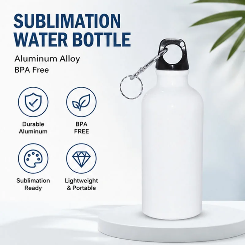6Pcs 600ml Blank Aluminum Water Bottles Portable Carabiner Sports Water Cup DIY Sublimation Blank Travel Drinking Bottle For Out