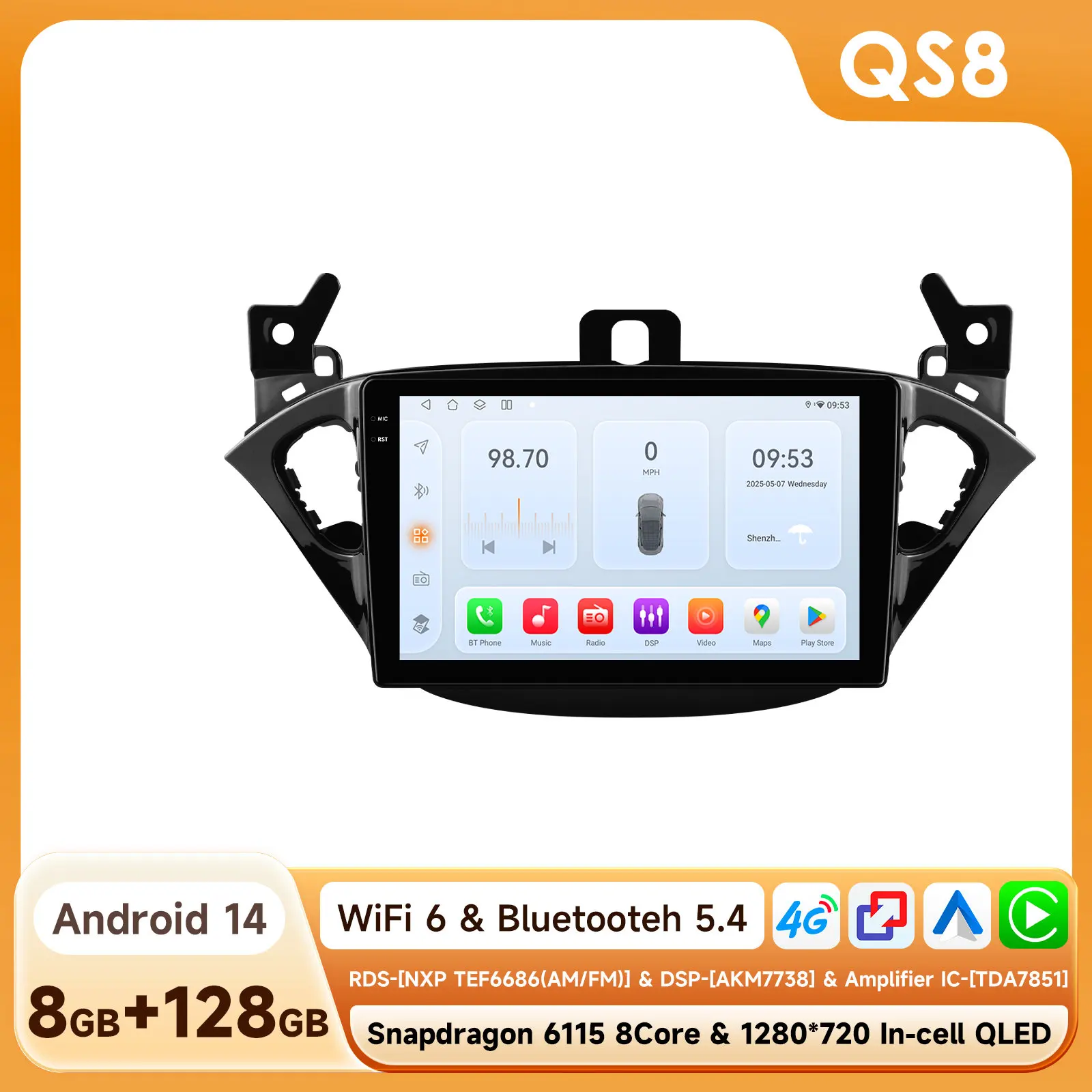 ossuret Carplay Android 12 Autoradio Voor Opel Adam 2013-2016 Opel Corsa E 2015-2019 Auto Multimediaspeler 2din Autoradio 4G-Let