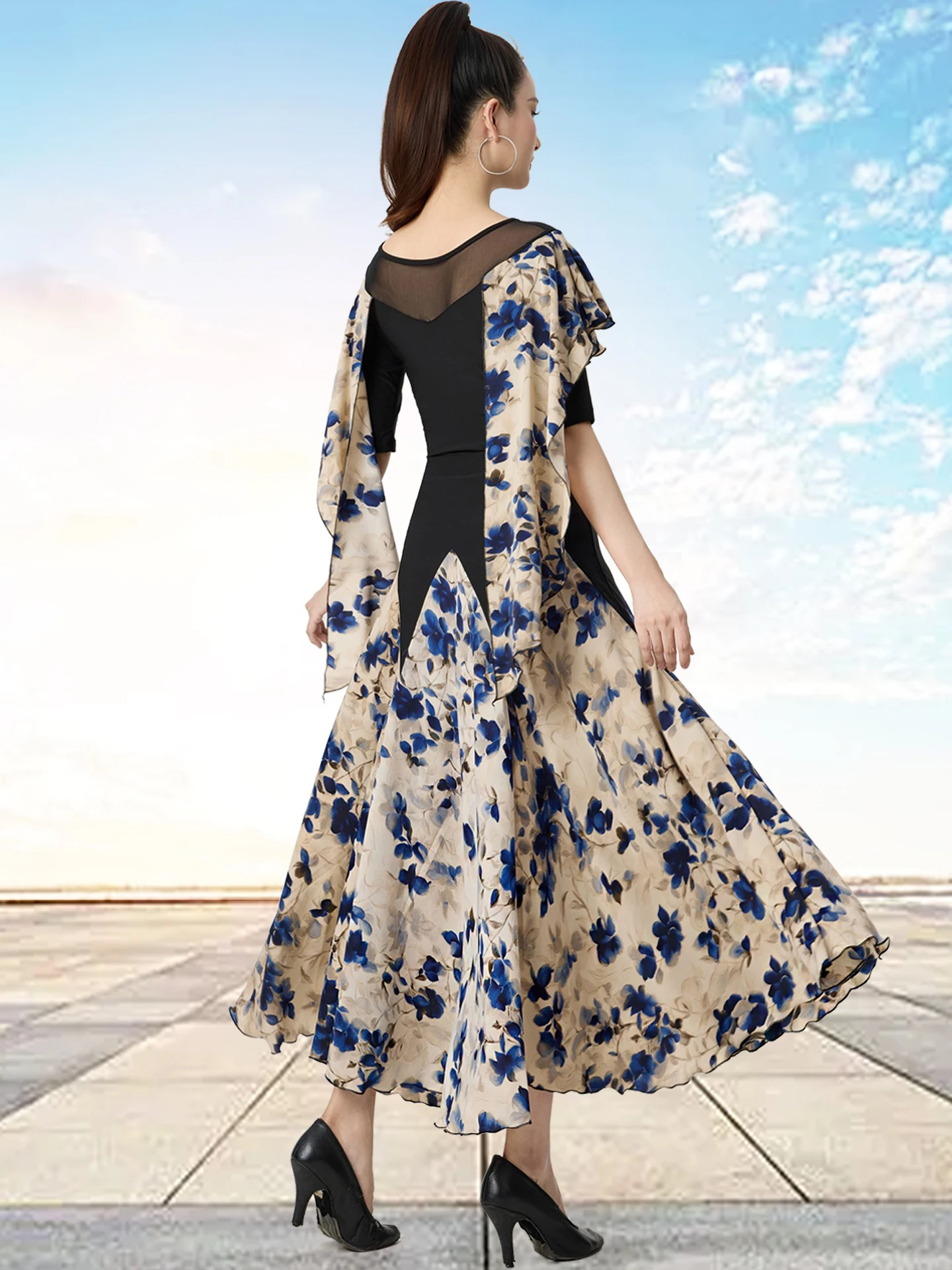 2025 ใหม่ผู้หญิงพิมพ์กระโปรงโมเดิร์นเต้นรํากระโปรงฝึกเสื้อผ้า Chacha Rumba Tango ผู้ใหญ่หญิงห้องบอลรูมเต้นรํา DQL11273