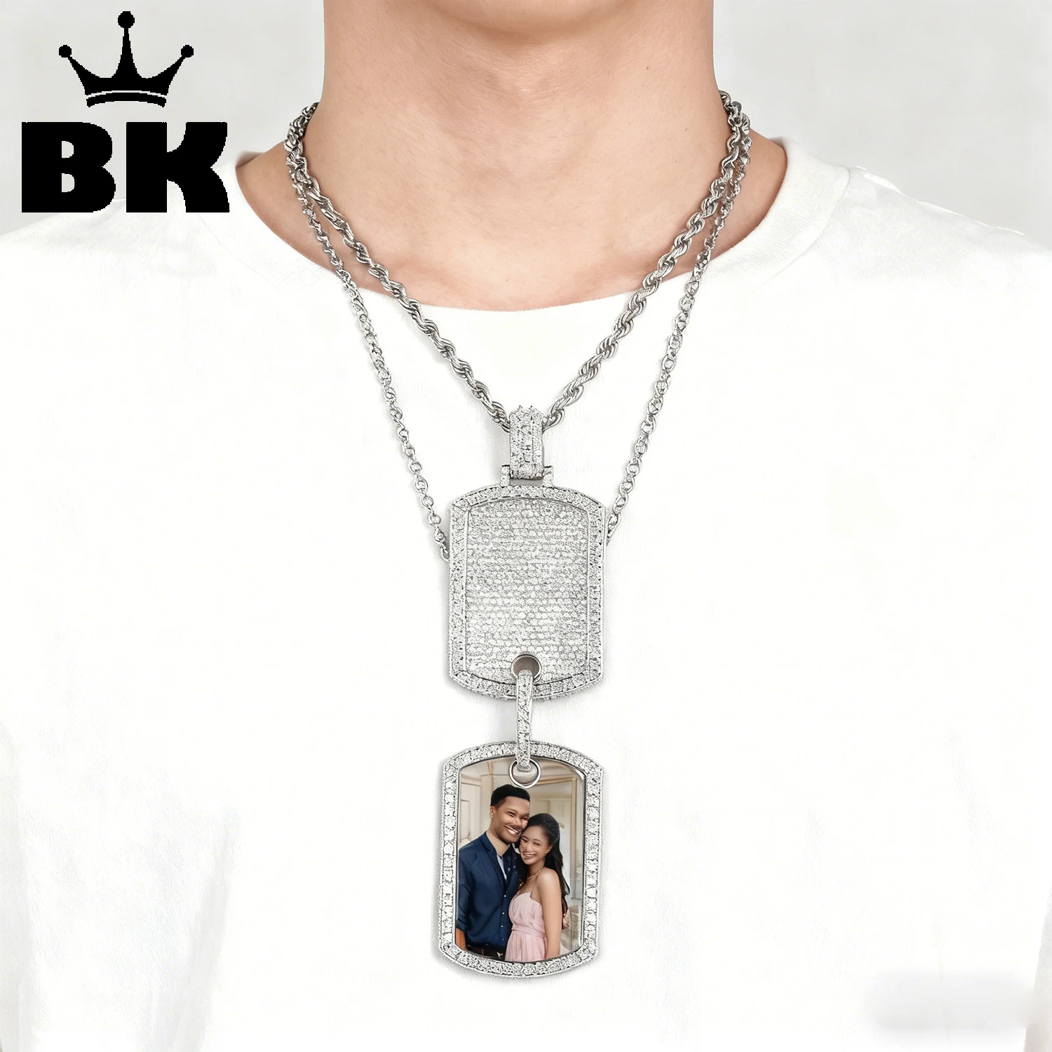 

Колье-подвеска THE BLING KING с гравировкой имени и фото, индивидуальный дизайн, подарок на память, ювелирные изделия в стиле хип-хоп, инкрустированные стразами