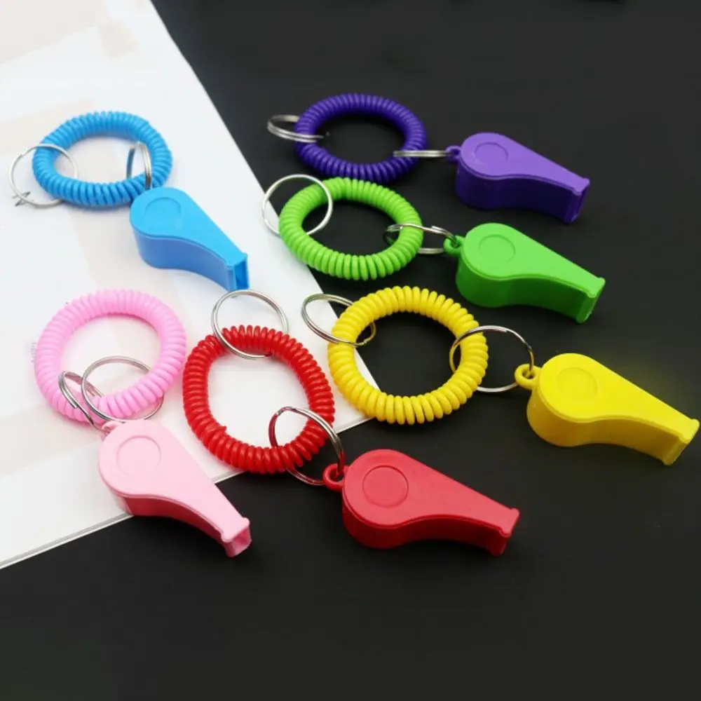 10Pcs Loud Crisp Sound Spring Wristband Whistle Plastic with Wristband Sport Whistle Colorful Durable Referee Whistle