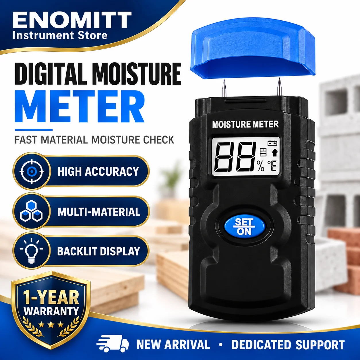 Digital Wood Moisture Meter Pin Type Moisture Detector with Backlight, Damp Water Leak Tester for Wood Wall Building Materials