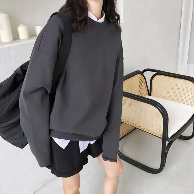 Spring Korean Women Casual Solid Sweatshirts Fashion Long Sleeve Loose Hoodies Streetwear Spring Winter Oversized Pullover Y2k