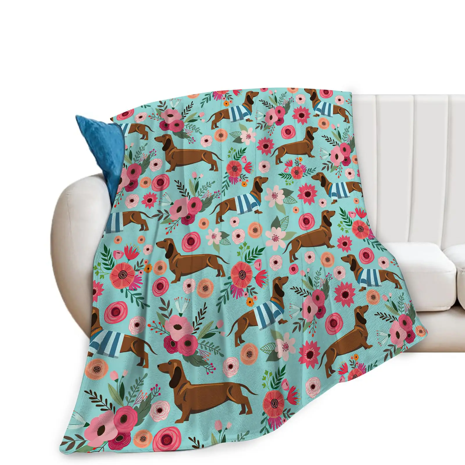 Cute Dachshund Blanket Funny Cute Pet Dog Soft Cozy Throw Blanket Plush Warm Fleece Flannel Blanket for Kids Lap Bed Chair Sofa