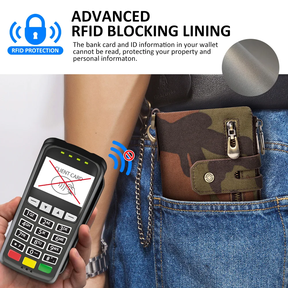 Oxford Men's Wallet RFID Blocking Credit Cards Holder with ID Window Luxury Male Double Zipper Coin Purse Money Bag - view 4