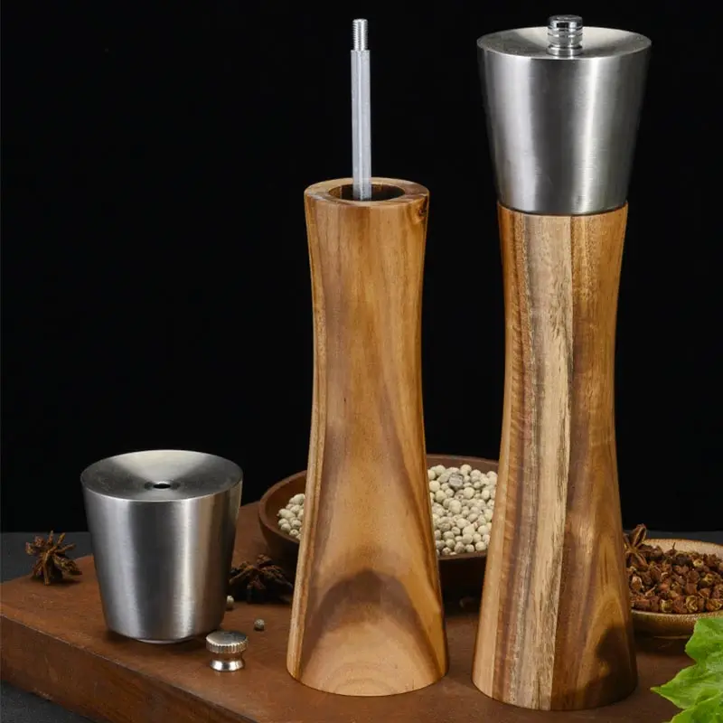 Stainless Steel Pepper Grinde Solid Wood Pepper Mill Salt Ground Ceramic Core Manual Multi-purpose Seasoning Bottle Kitchen Tool