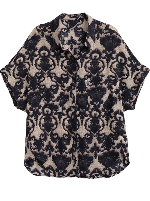 

Summer ort Sve irt Women's Loose Fitting Flattering Midlife Mommy Sle Casual Faion Casual Wind Plant Floral Pattern