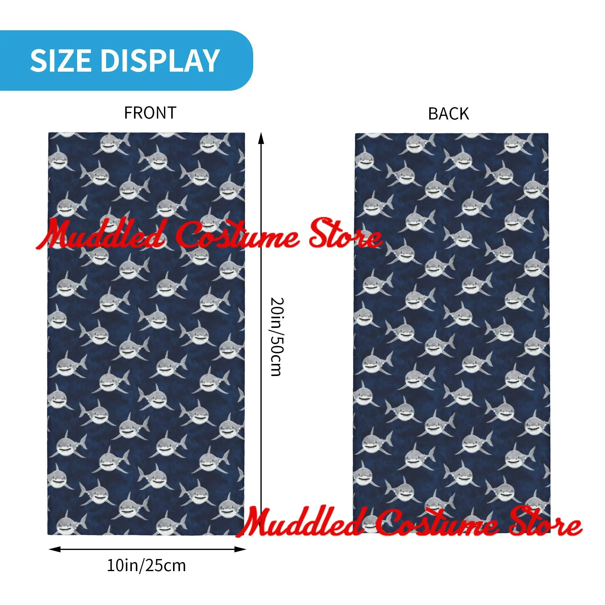 Shark dark blue Bandana Neck Cover Printed Wrap Mask Scarf Multi-use Headwear Hiking Fishing For Men Women Adult Winter view 2