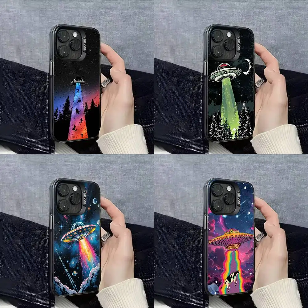 

Funny Space UFO Alien Thing Phone Case For iPhone 16,15,14,13,12,11,Mini,Pro,E,SE4,XS,MAX Black Candy Matte Cover