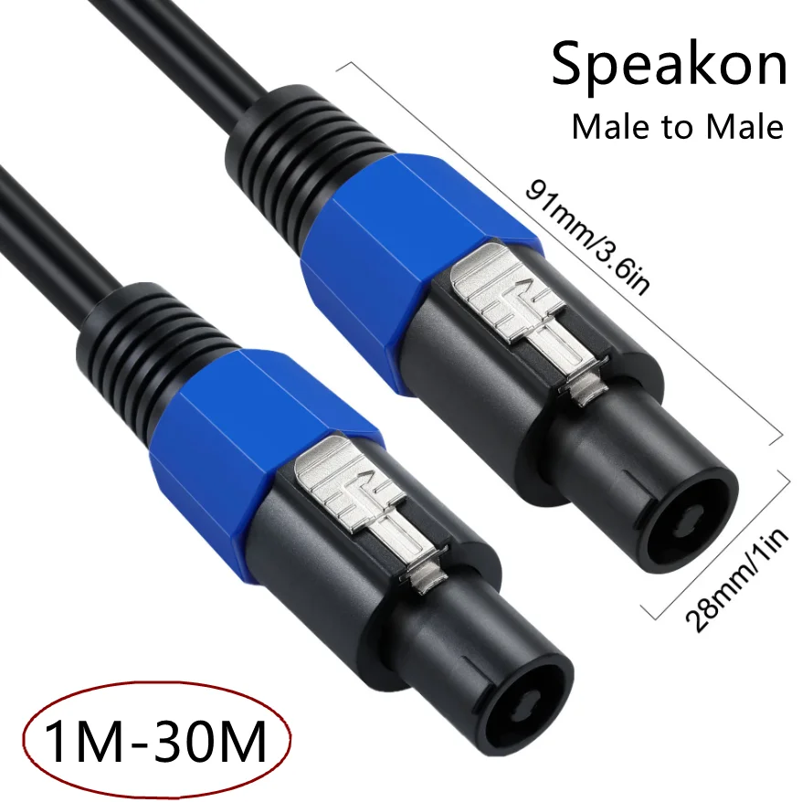 Kable męski Speakon do męskiego Speakon 0,5 m 1,5 m 5 m 10 m Profesjonalny przewód głośnikowy 12 Gauge AWG o Przewód głośnikowy DJ z blokadą skrętną