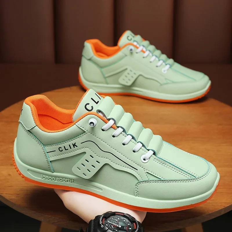 Solid Color Men's Sneakers Green and Grey Concise Casual Shoes Platform Lightweight Man Shoes Autumn Outdoor Running Sport Shoe