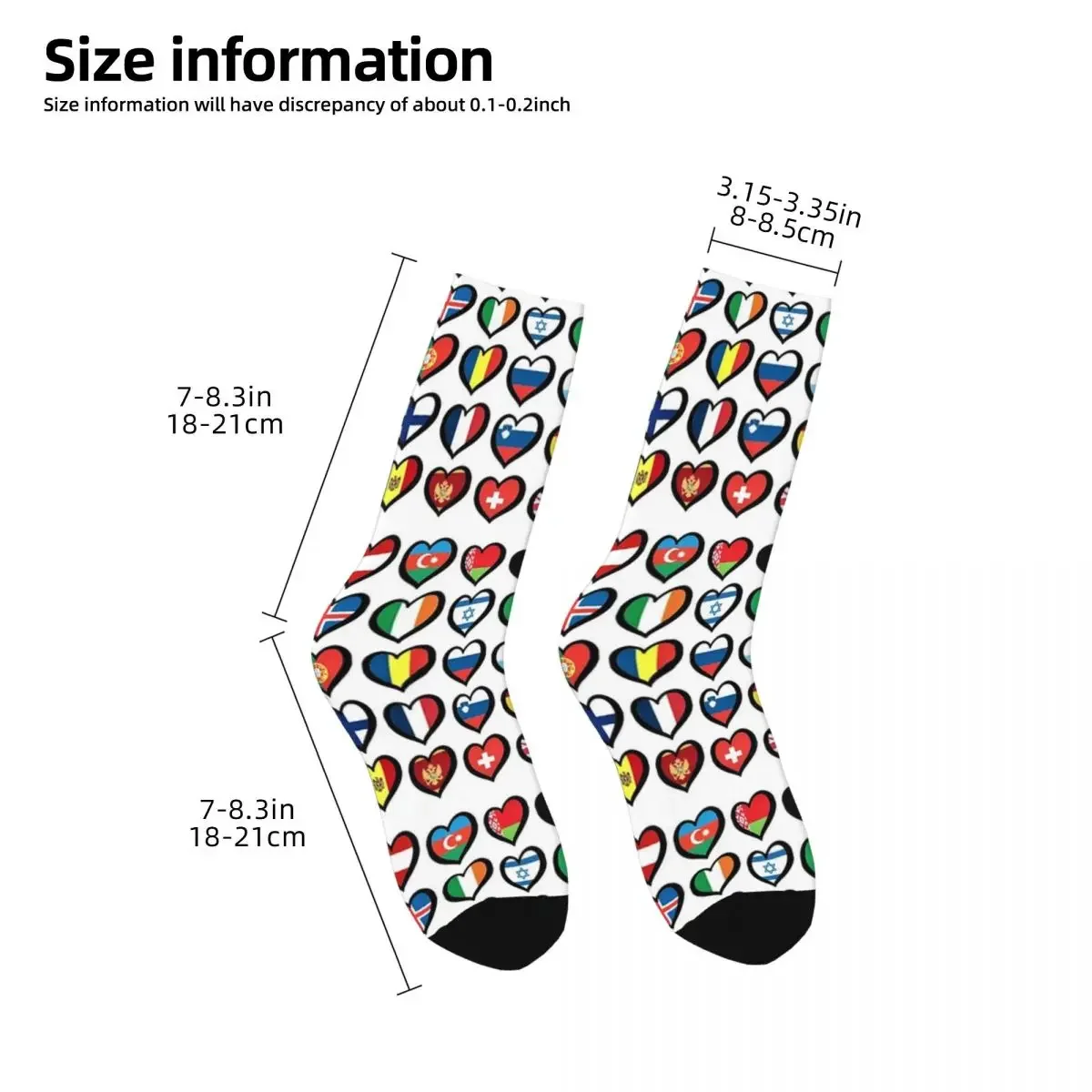 Eurovision Song Contest Flags Hearts Socks Harajuku Super Soft Stockings All Season Long Socks for Unisex Christmas Gifts