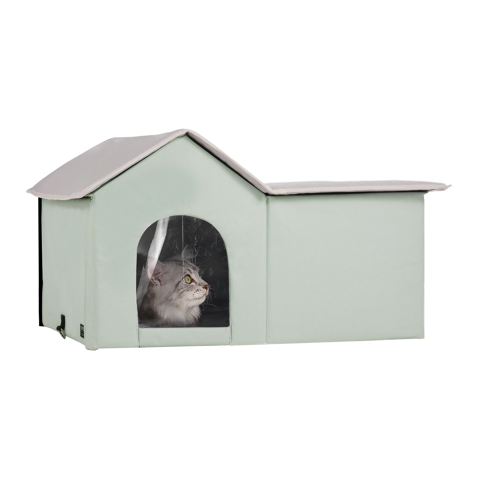 SucceBuy Grote Verwarmde Kattenhuis Buitenverblijf voor Katten met Verstelbare Temperatuur Timer en Verwarmingsmat voor de Winter om Warm te blijven