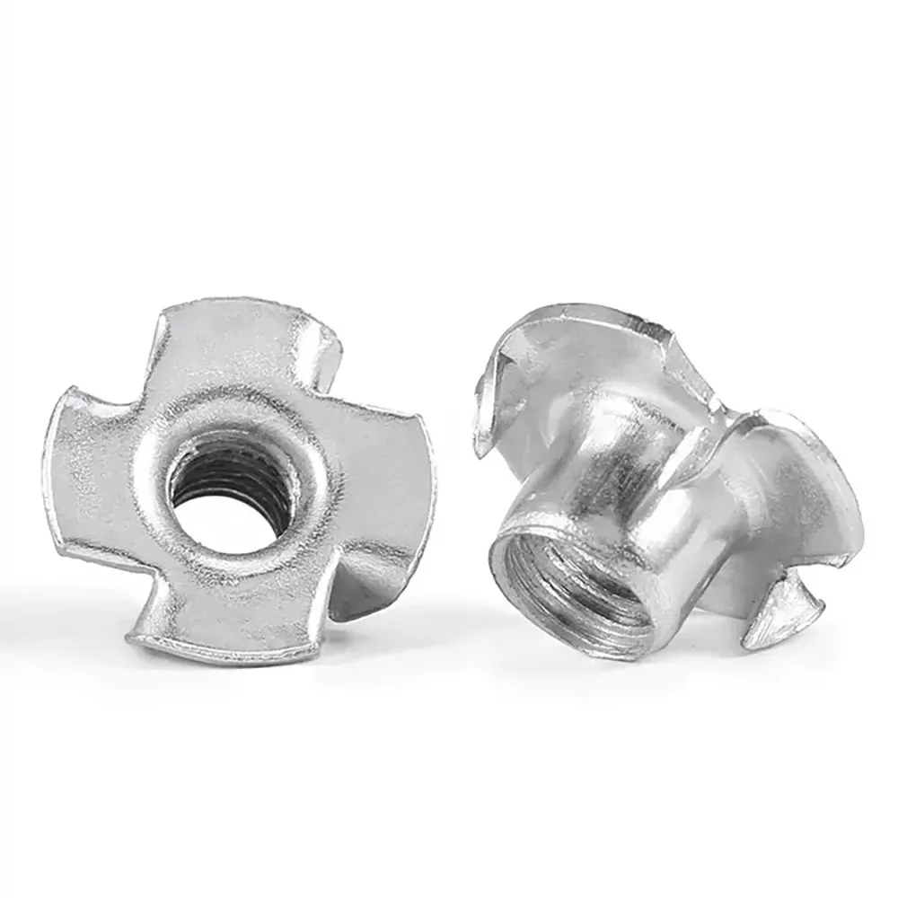 Zinc Plated Four Claw T Nuts M3 M4 M5M6 M8 M10 Pronged Insert Blind Tee Nut Knock In Captive Fastener For Wood Speaker Furniture