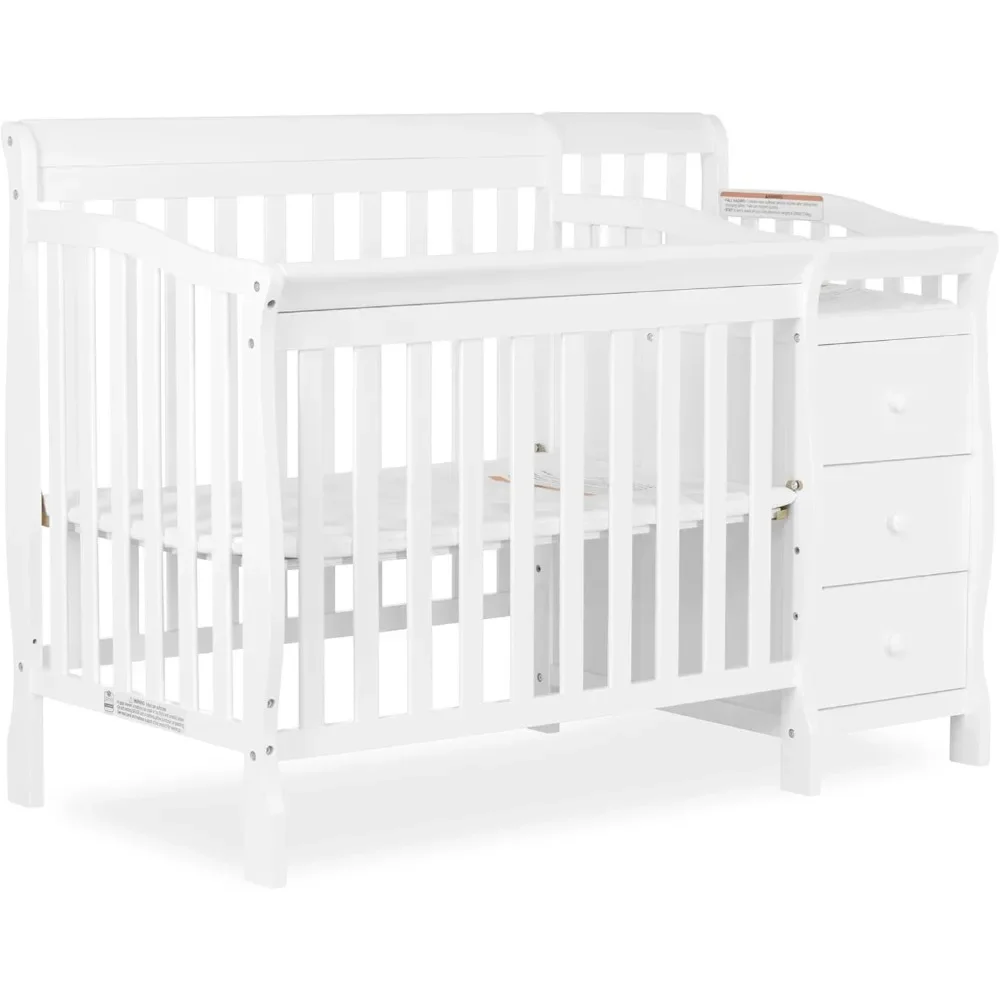 

4-in-1 Mini Convertible Crib And Changer in White, Greenguard Gold Certified, Non-Toxic Finish, New Zealand Pinewood