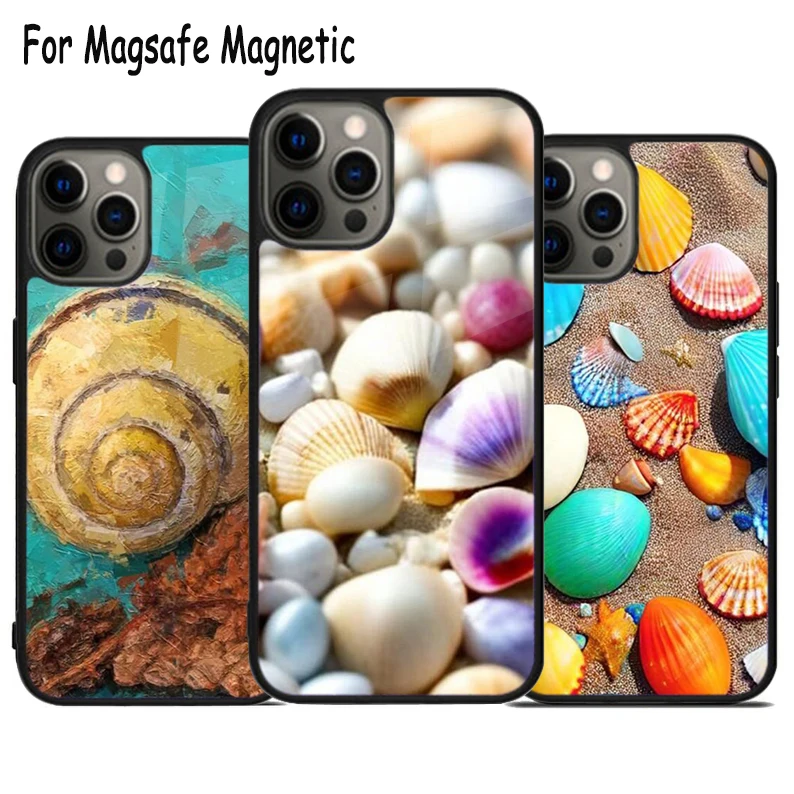 Sea Shells Snail Beach Seaside Wireless Charge Magsafe Phone Case For iPhone 15 16 14 13 11 12 Pro Max Plus Magnetic Cover